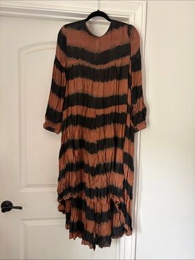 Norblack Norwhite Striped High-Low Maxi Dress in Rust and Black